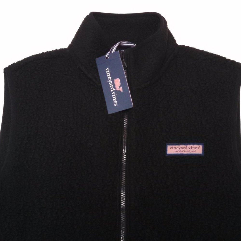 Vineyard Vines Sherpa Fleece Vest Full Zip Black - Picture 2 of 7